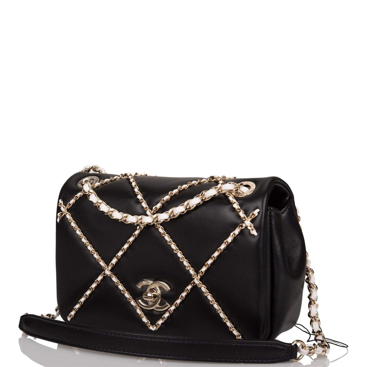 Chanel Entwined Chain Small Flap Bag Black Lambskin Light Gold Hardware