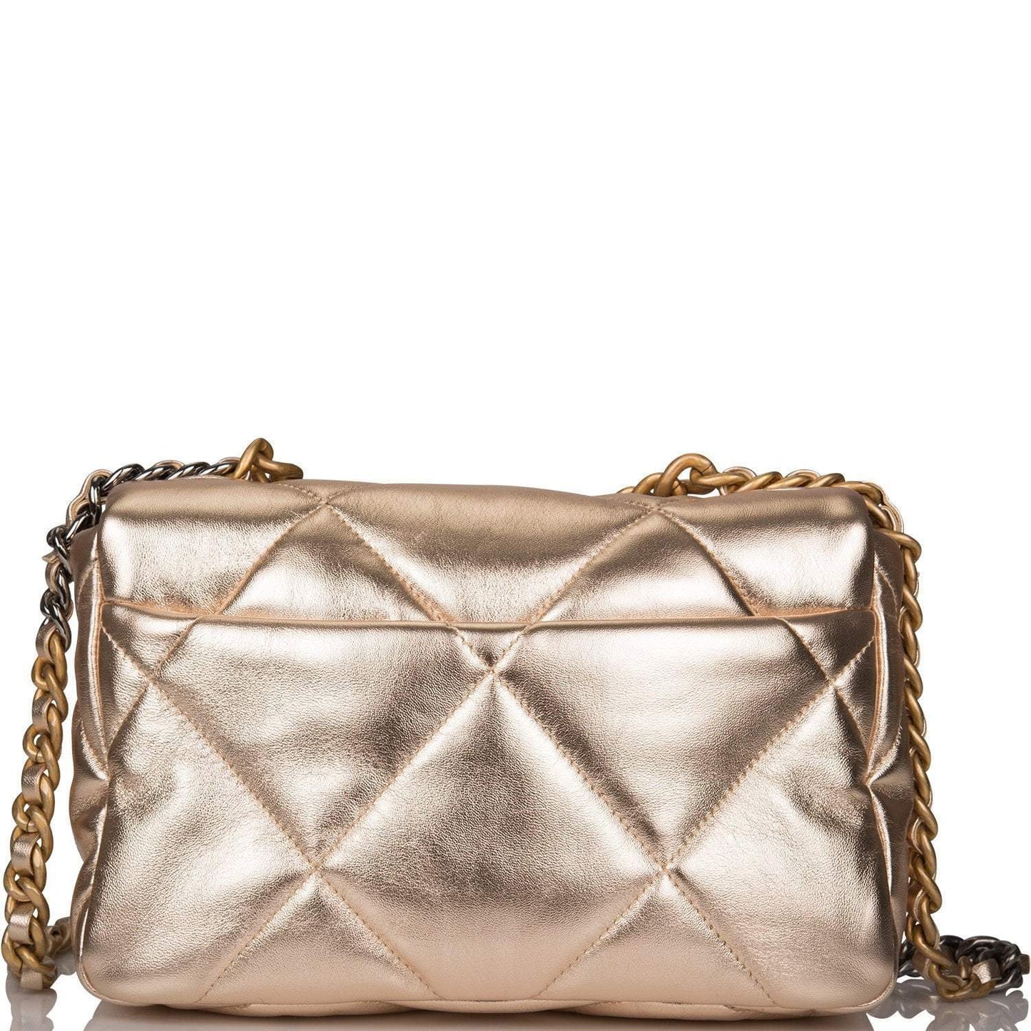 Chanel Gold Metallic Quilted Lambskin Medium 19 Flap Bag Mixed Hardware