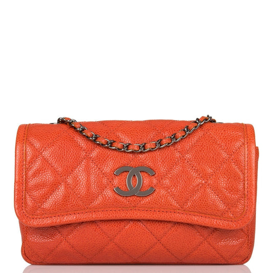 Chanel Mini Flap Bag Dark Orange Caviar Ruthenium Hardware