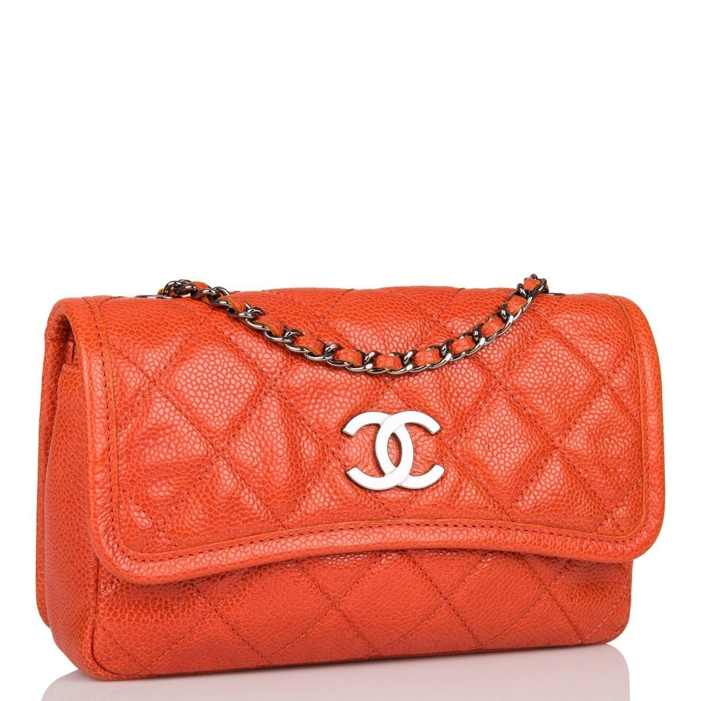 Chanel Mini Flap Bag Dark Orange Caviar Ruthenium Hardware