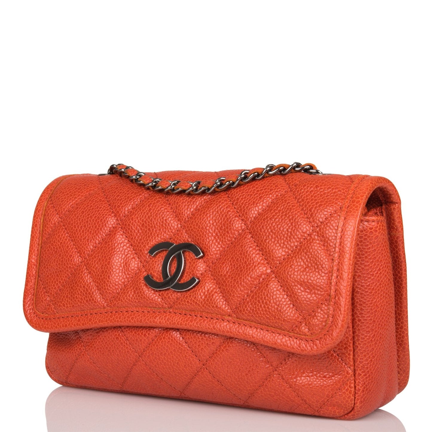 Chanel Mini Flap Bag Dark Orange Caviar Ruthenium Hardware