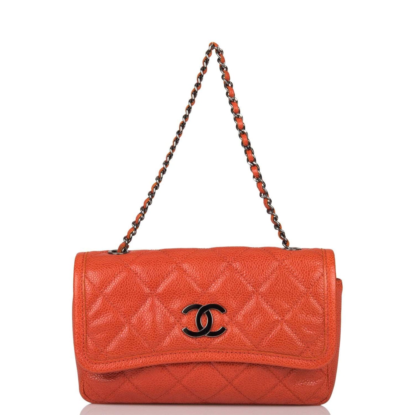 Chanel Mini Flap Bag Dark Orange Caviar Ruthenium Hardware