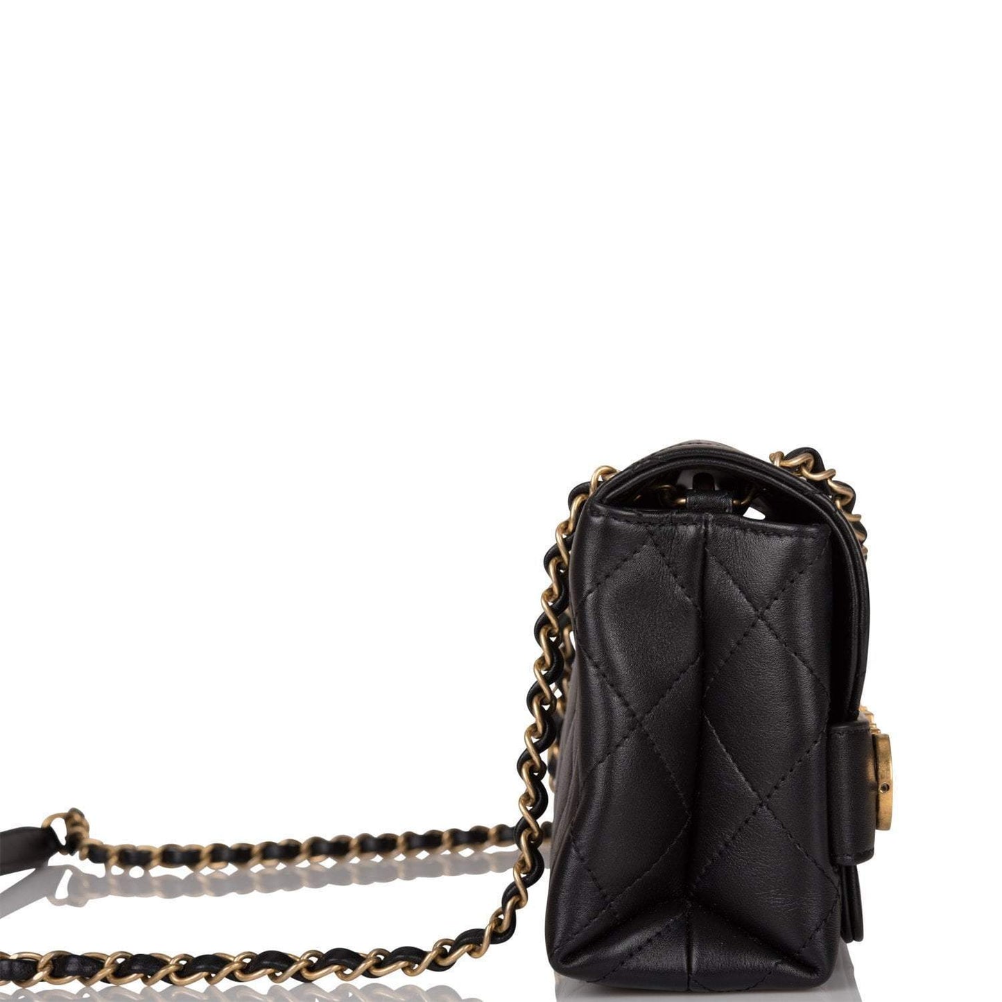 Chanel Black Calfskin Enchained Flap Bag Antique Gold Hardware