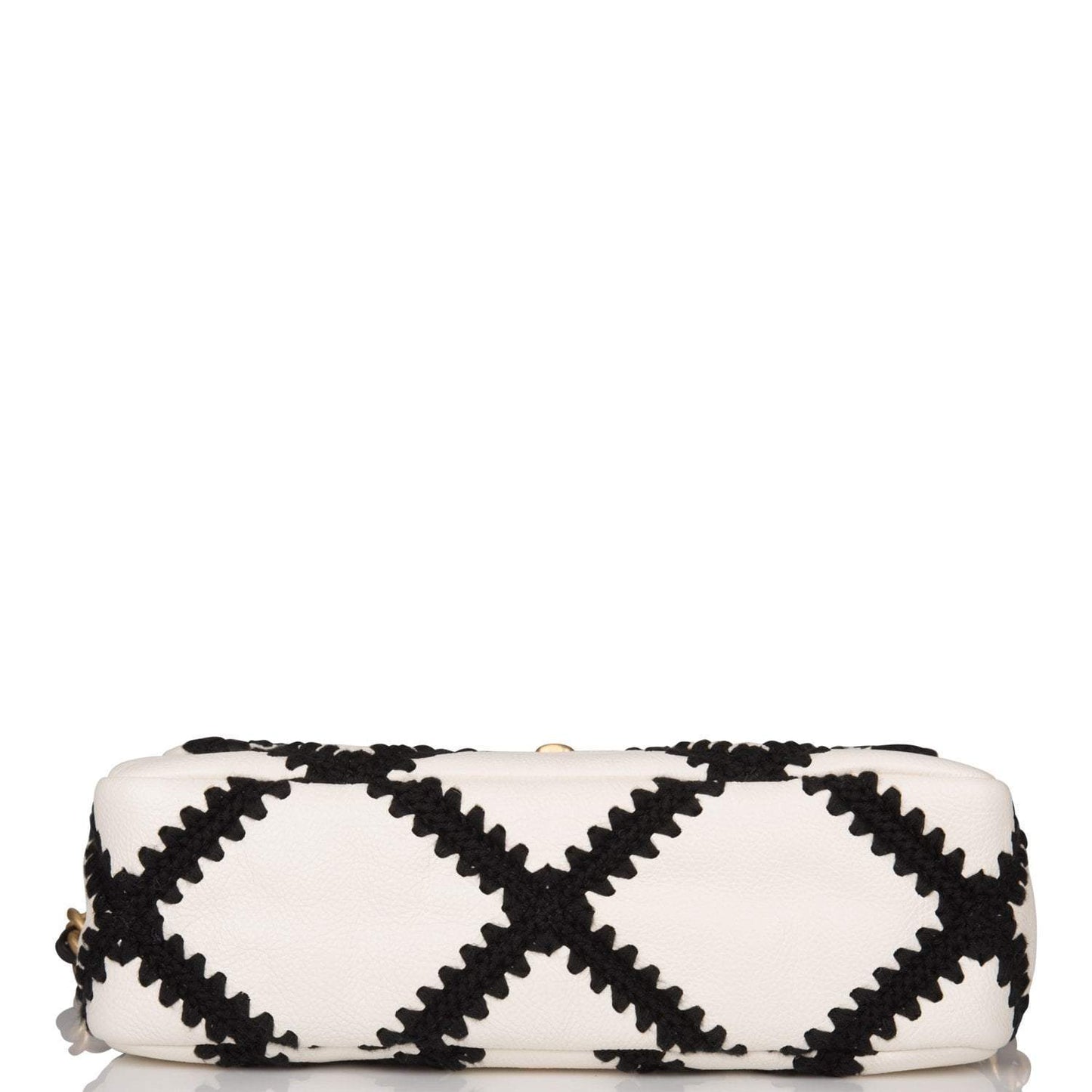 Chanel White and Black Crochet Quilted Calfskin Medium 19 Flap Bag Mixed Hardware