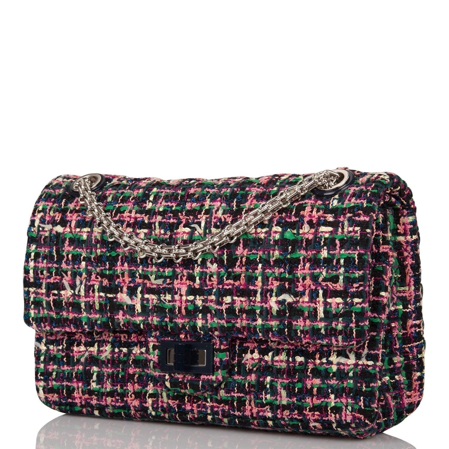 Chanel Pink Multicolor Tweed 2.55 Reissue Double Flap Bag 225 Silver Hardware