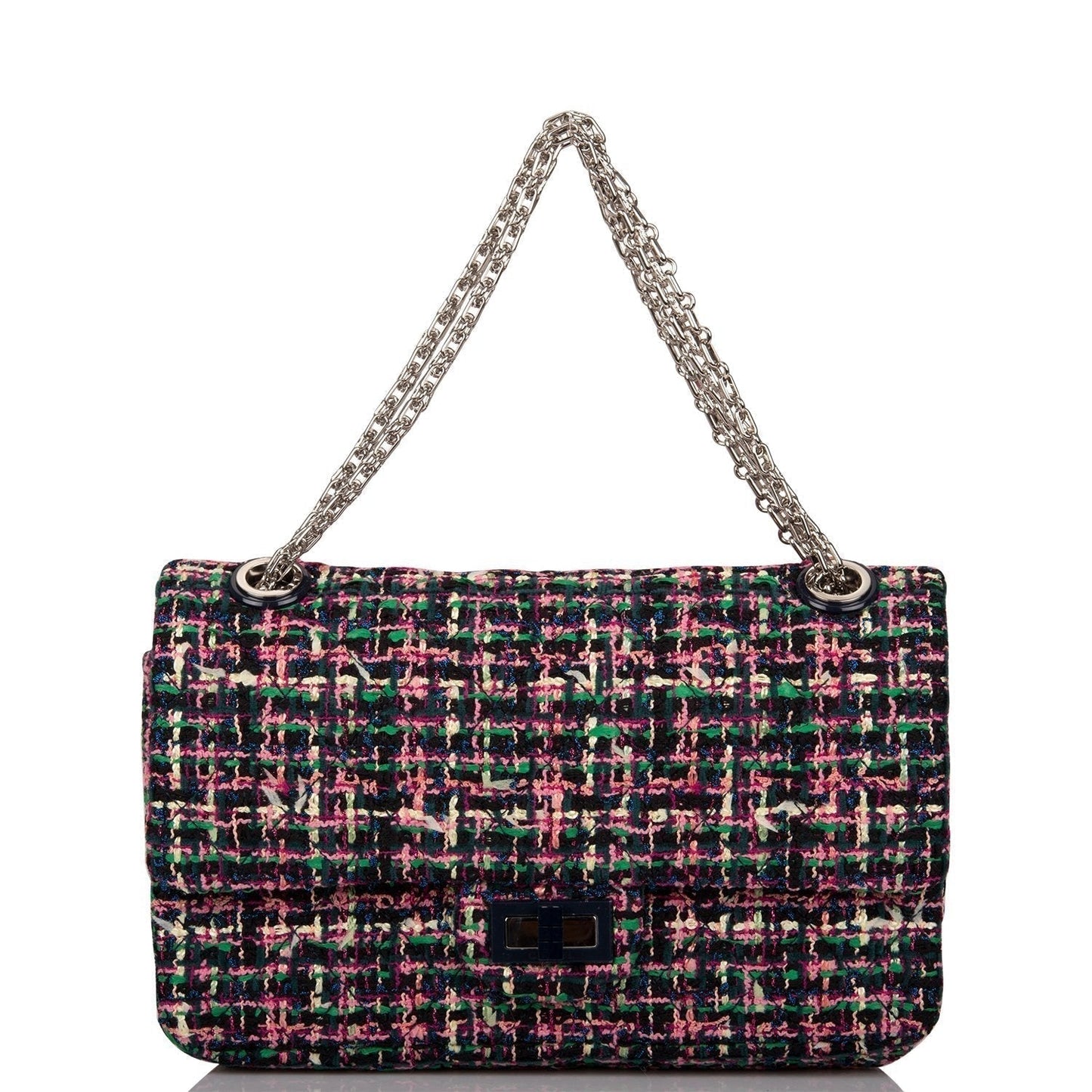 Chanel Pink Multicolor Tweed 2.55 Reissue Double Flap Bag 225 Silver Hardware