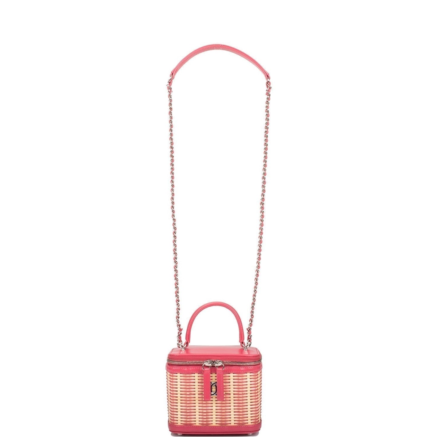 Chanel Pink Small Rattan Vanity Case Silver Hardware