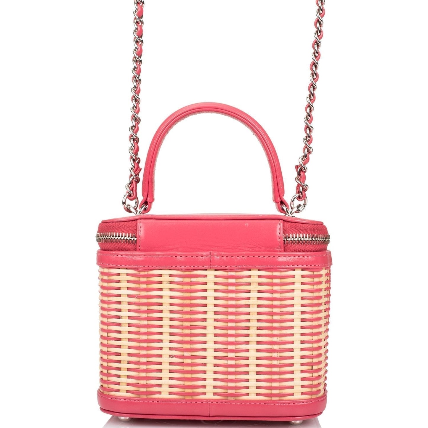 Chanel Pink Small Rattan Vanity Case Silver Hardware