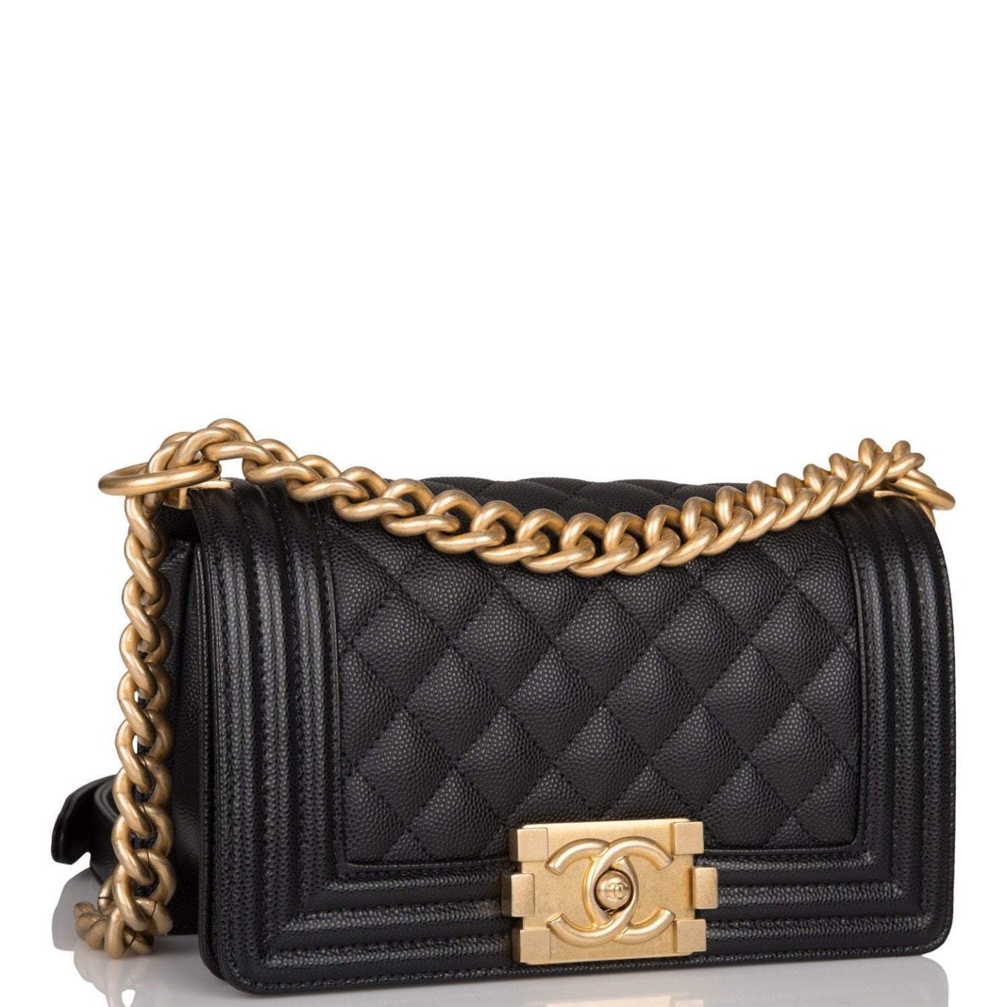 Chanel Small Boy Bag Black Caviar Antique Gold Hardware