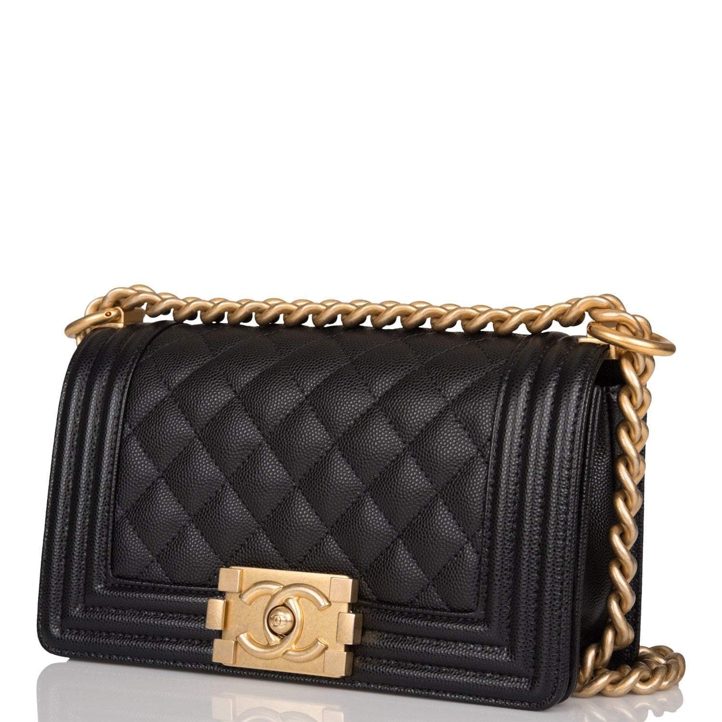 Chanel Small Boy Bag Black Caviar Antique Gold Hardware