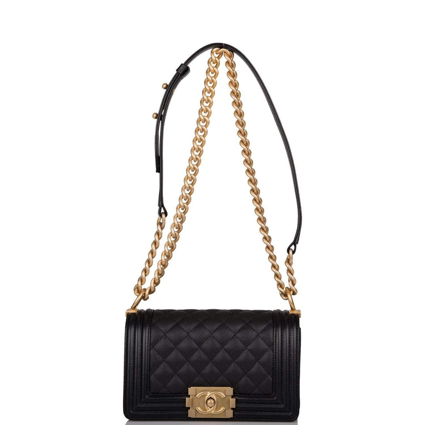 Chanel Small Boy Bag Black Caviar Antique Gold Hardware