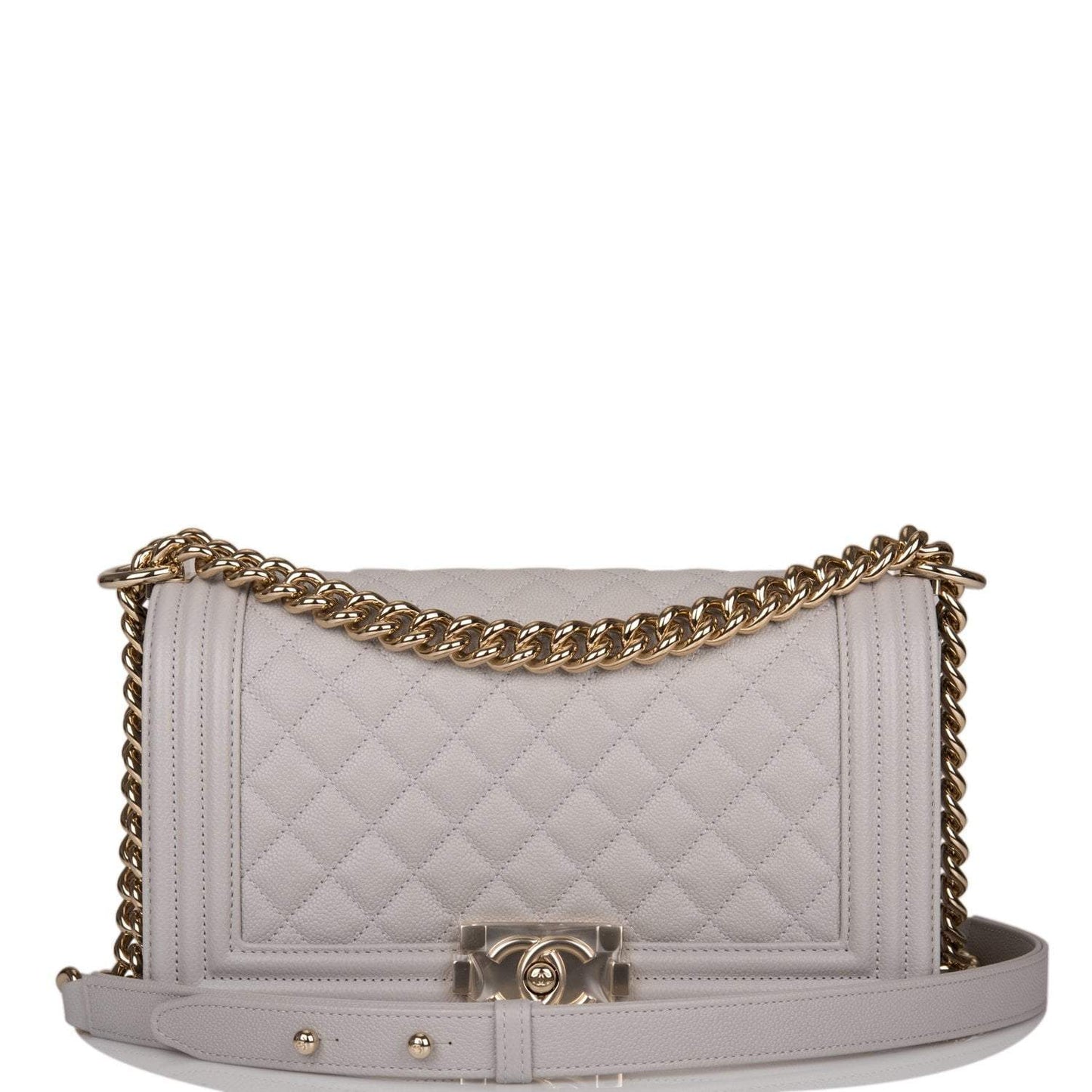 Chanel Medium Boy Bag Grey Quilted Caviar Light Gold Hardware