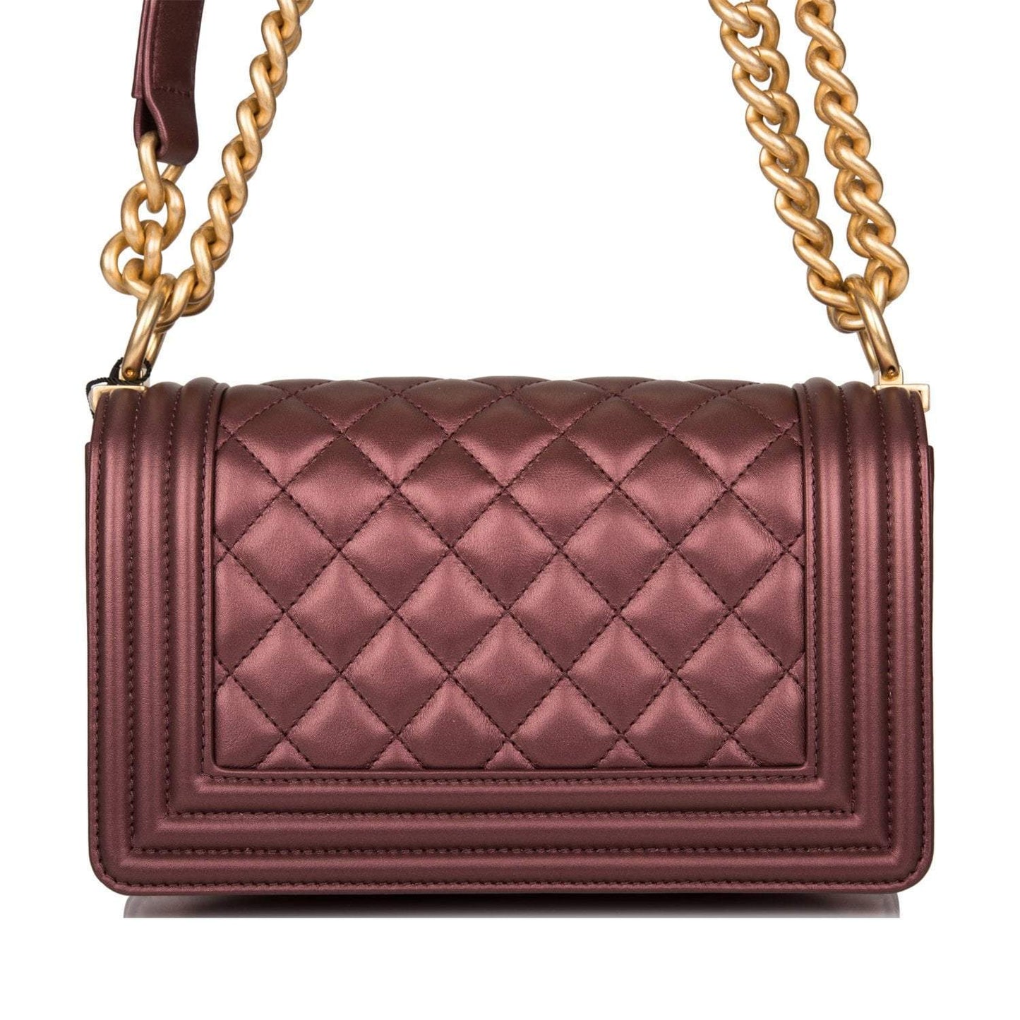 Chanel Plum Metallic Quilted Calfskin Small Boy Bag Antique Gold Hardware