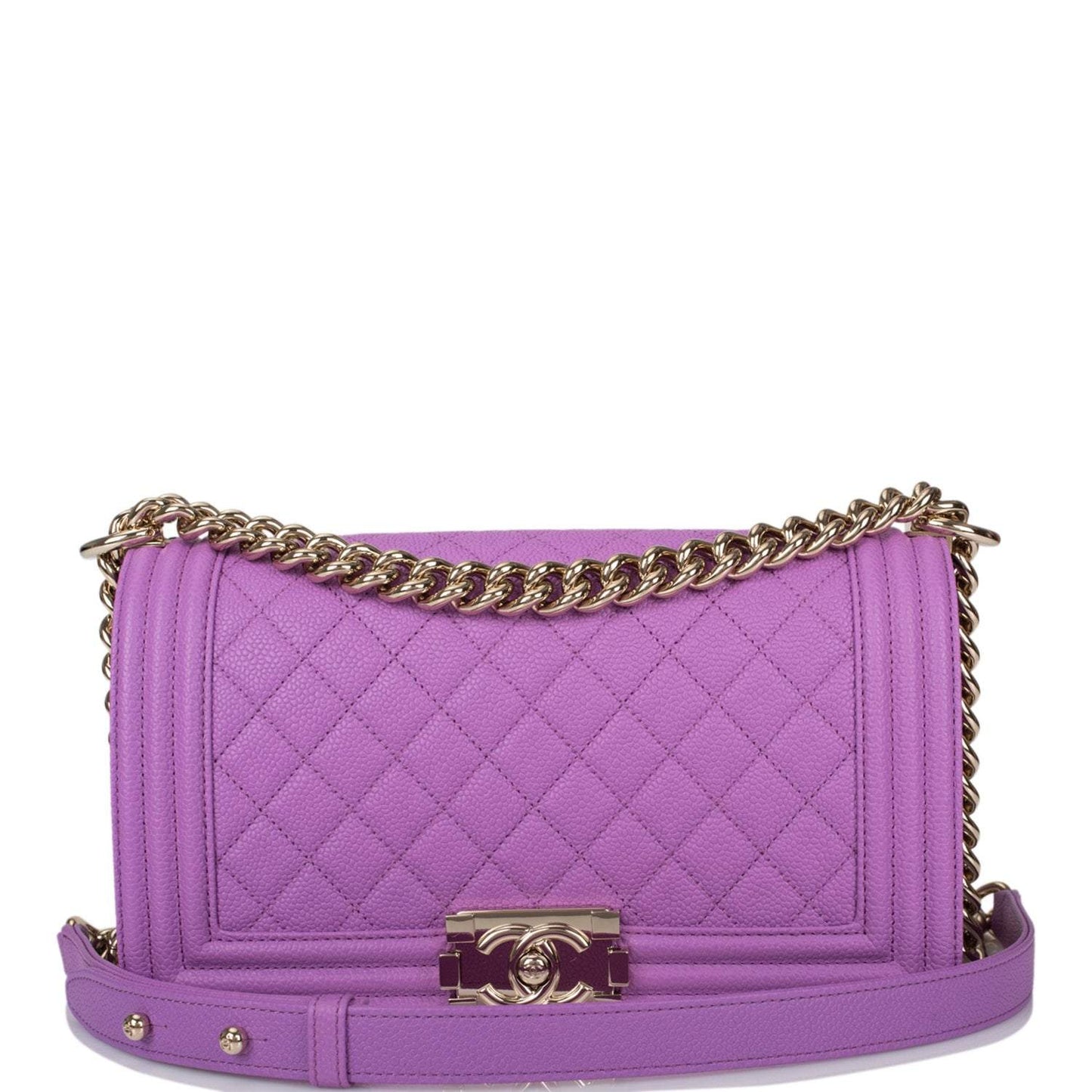 Chanel Purple Quilted Caviar Medium Boy Bag Light Gold Hardware