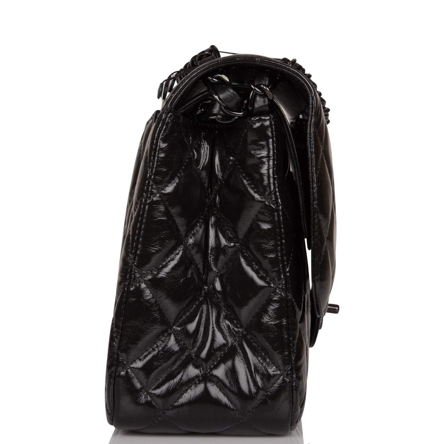 Chanel SO Black Shiny Crumpled Calfskin Jumbo Classic Double Flap Bag Black Hardware