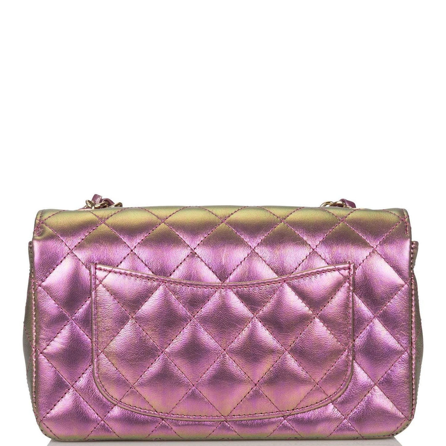 Chanel Mini Rectangular Flap Bag Purple Iridescent Lambskin Light Gold Hardware