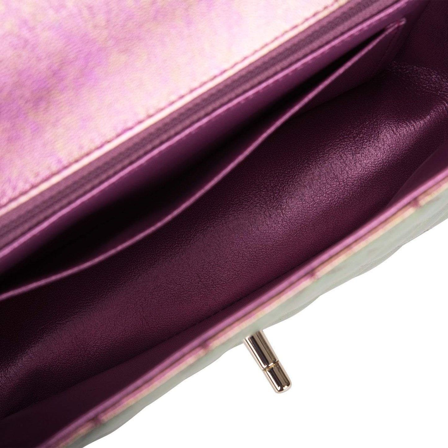 Chanel Mini Rectangular Flap Bag Purple Iridescent Lambskin Light Gold Hardware