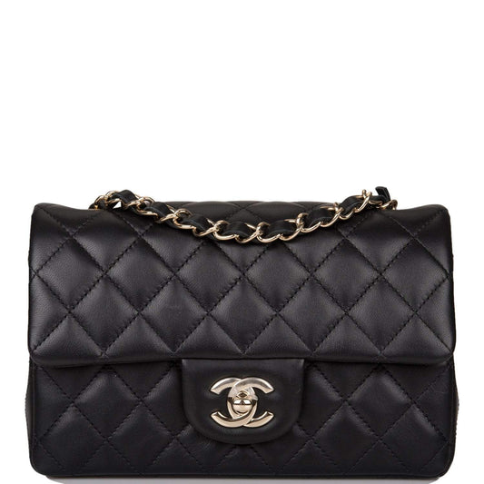 Chanel Black Quilted Lambskin Rectangular Mini Classic Flap Bag Light Gold Hardware