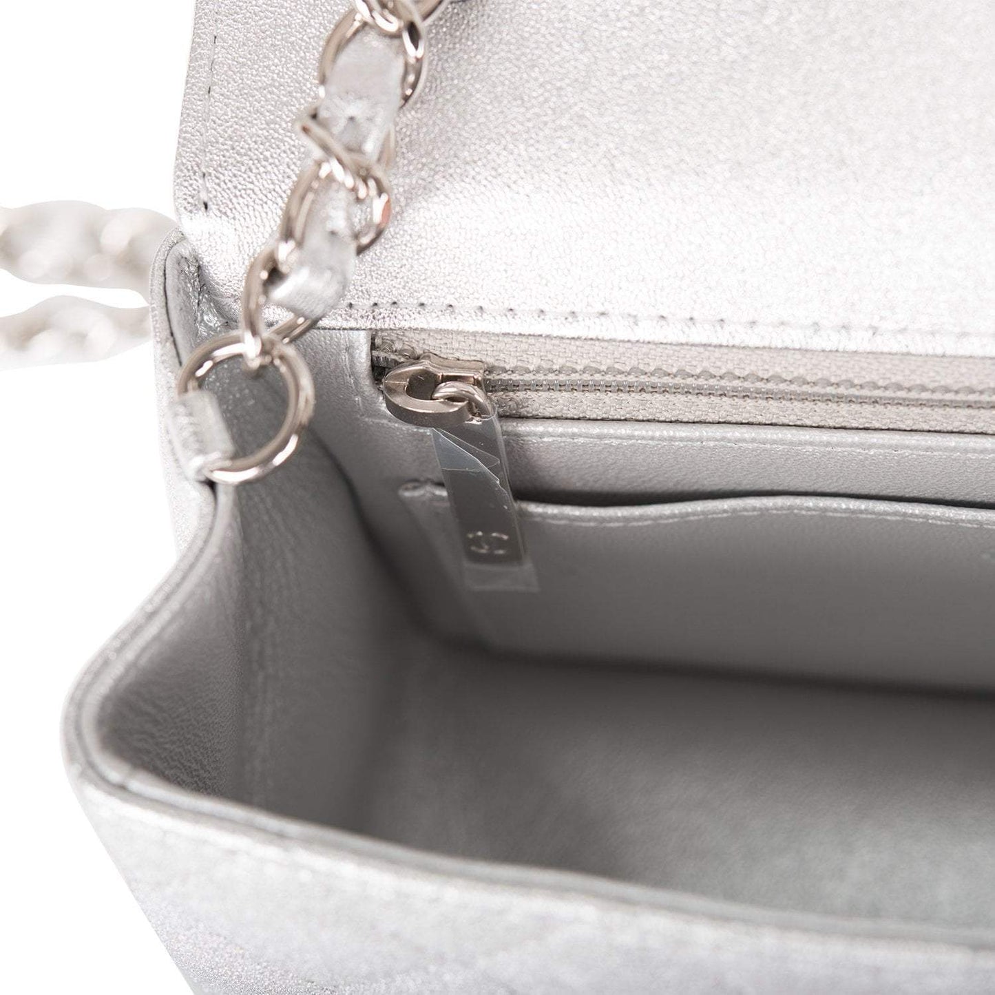 Chanel Silver Metallic Quilted Lambskin Rectangular Mini Classic Flap Bag Silver Hardware