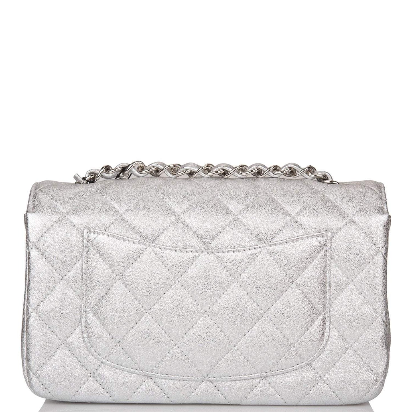 Chanel Silver Metallic Quilted Lambskin Rectangular Mini Classic Flap Bag Silver Hardware