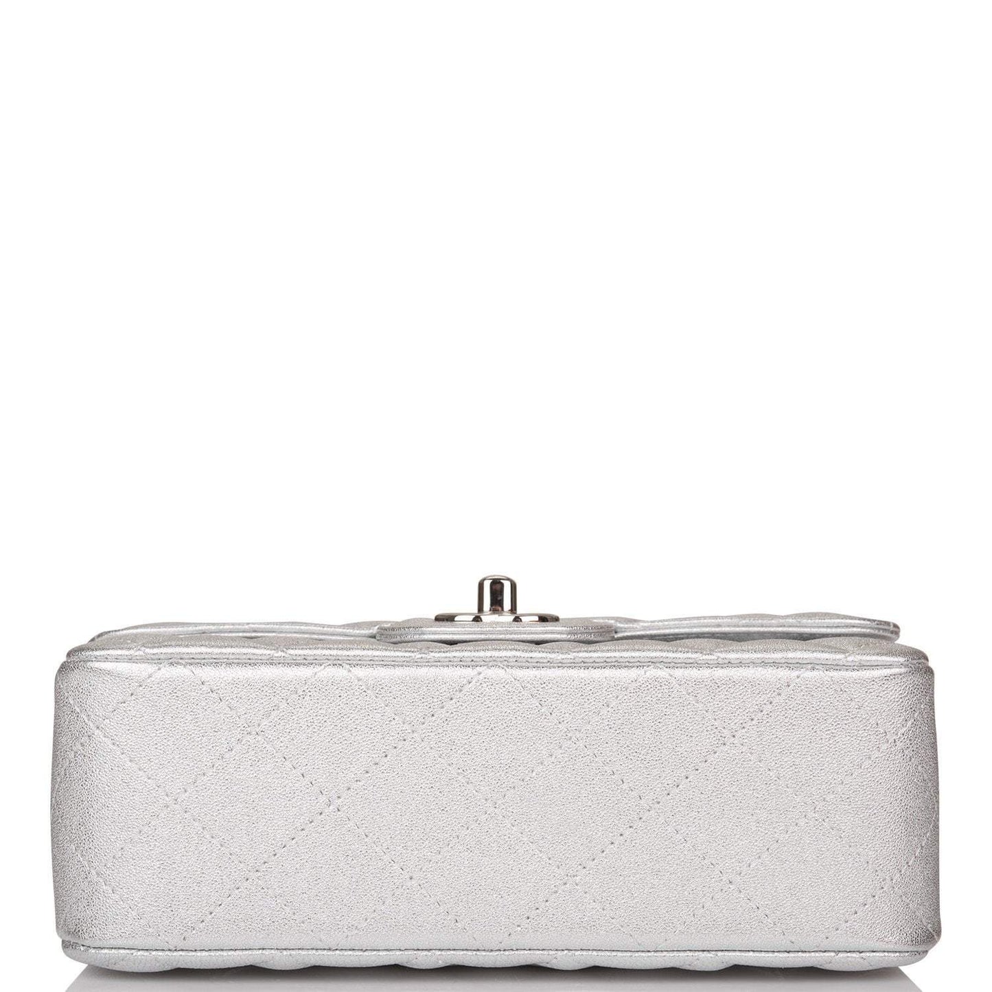 Chanel Silver Metallic Quilted Lambskin Rectangular Mini Classic Flap Bag Silver Hardware