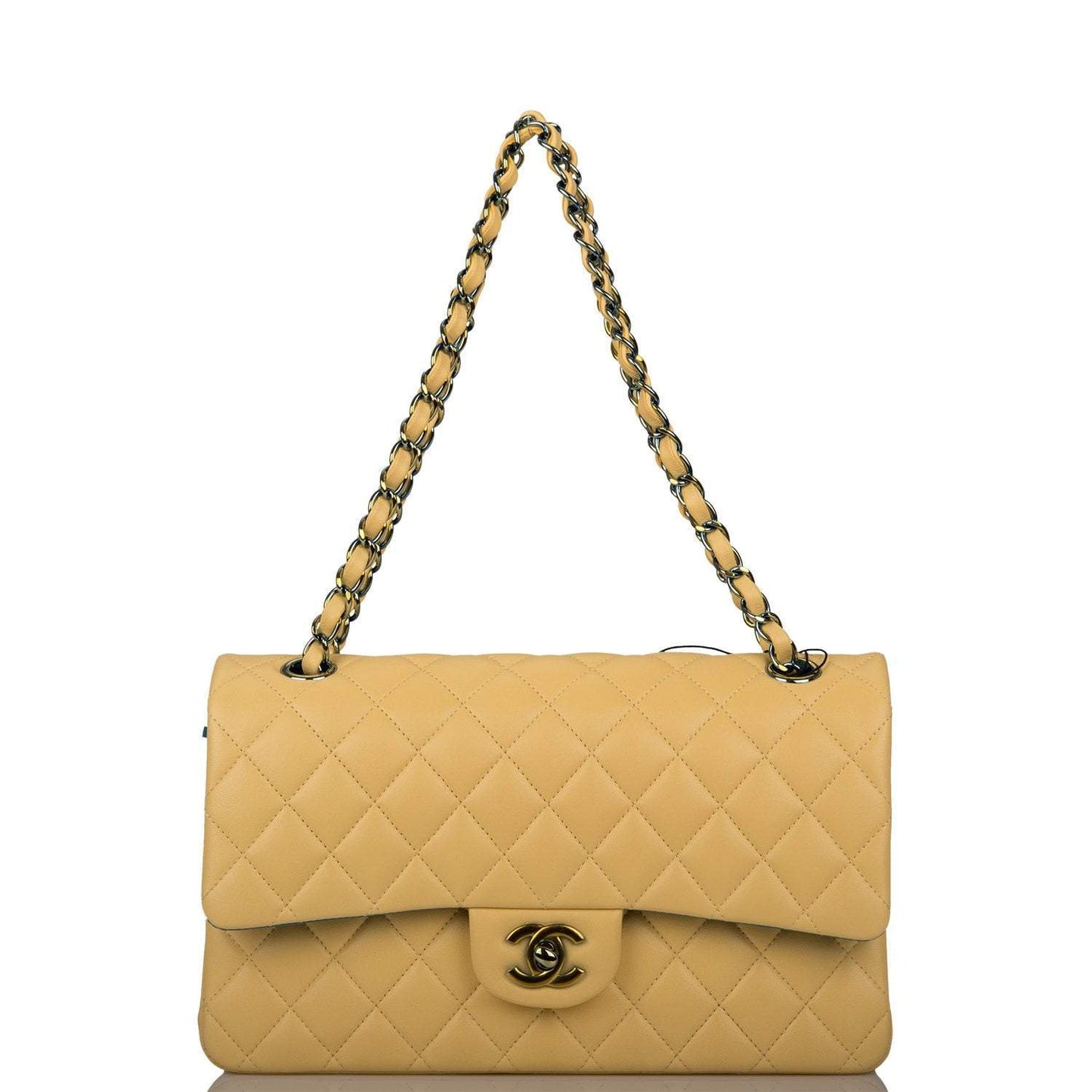 Chanel Yellow Quilted Lambskin Medium Classic Double Flap Bag Rainbow Hardware