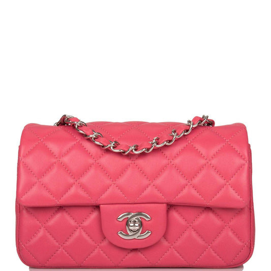 Chanel Pink Quilted Lambskin Rectangular Mini Classic Flap Bag Silver Hardware