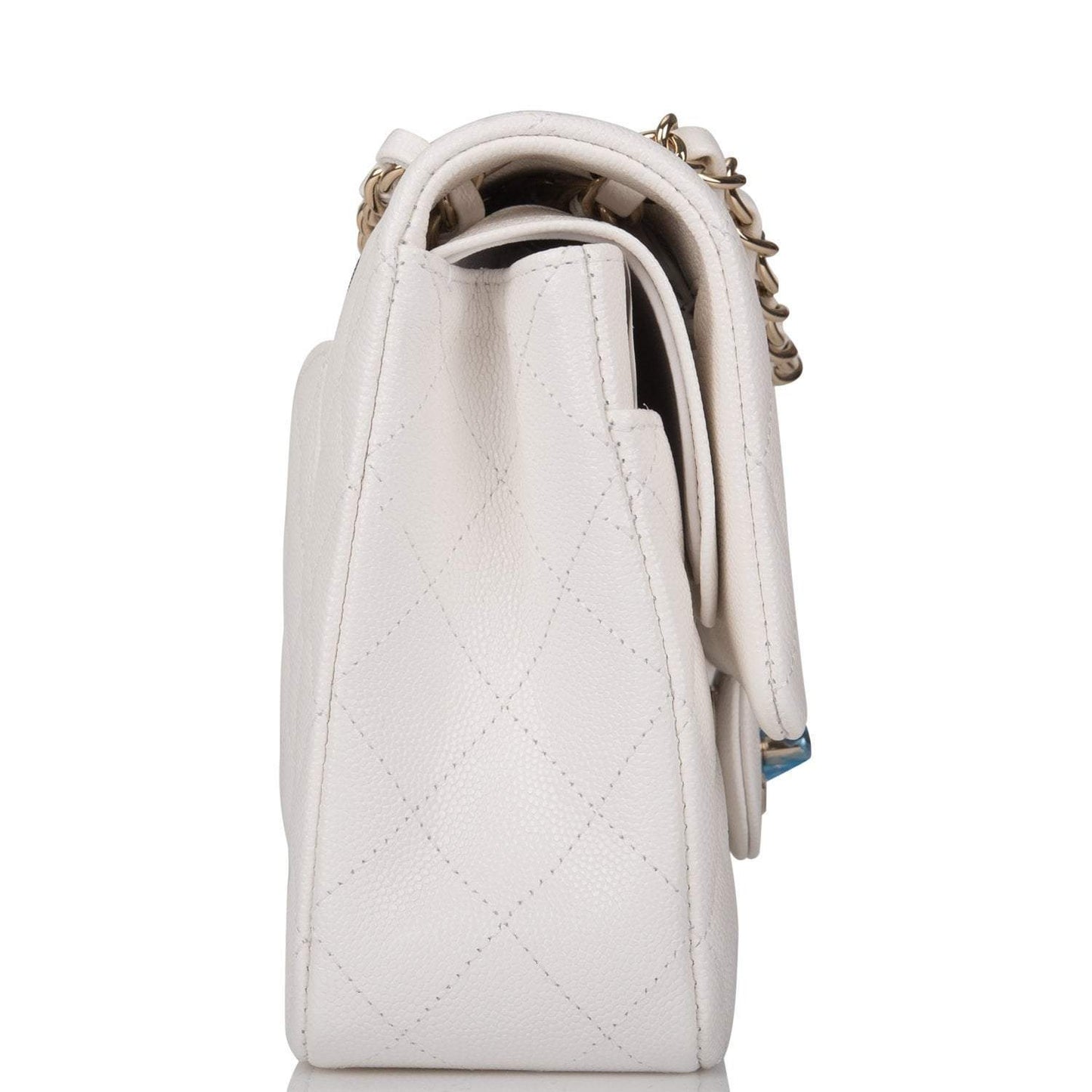 Chanel White Quilted Caviar Medium Classic Double Flap Bag Gold Hardware