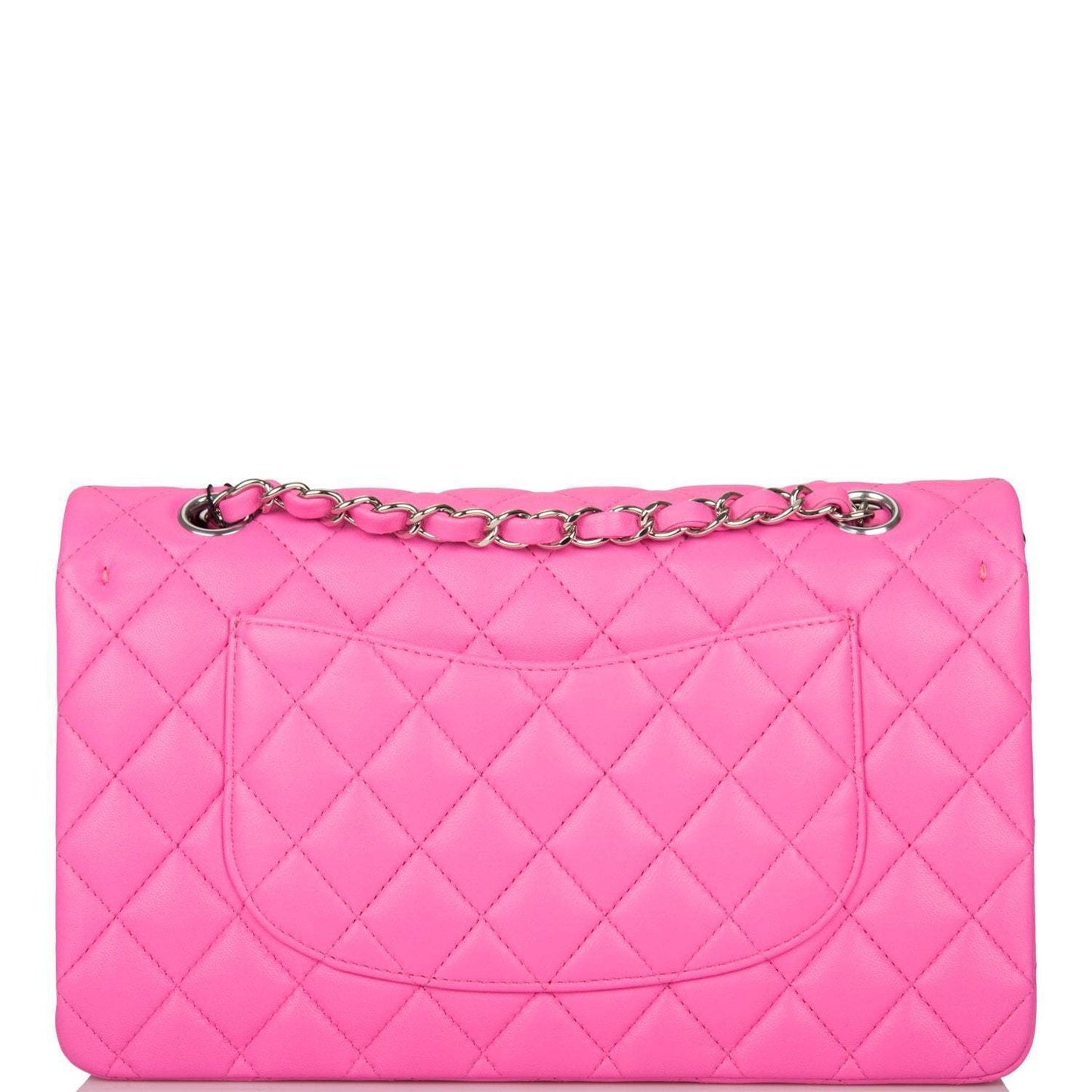 Chanel Neon Pink Quilted Lambskin Medium Classic Double Flap Bag Silver Hardware