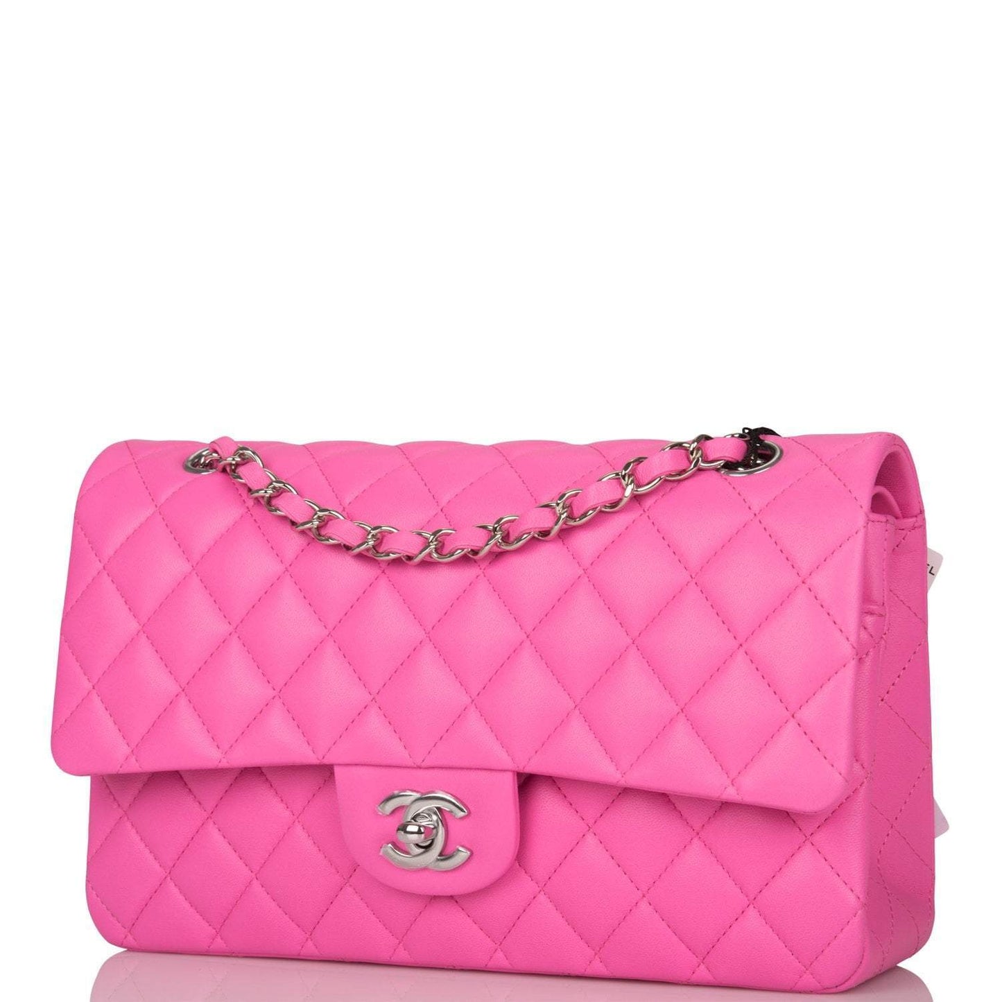 Chanel Neon Pink Quilted Lambskin Medium Classic Double Flap Bag Silver Hardware