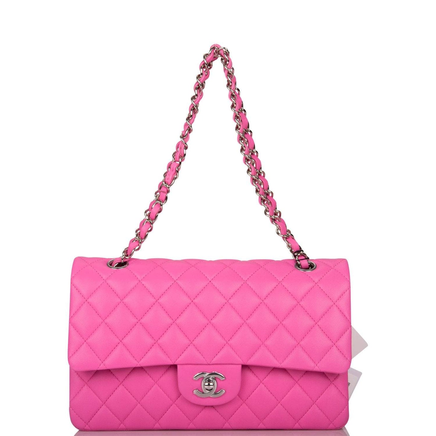 Chanel Neon Pink Quilted Lambskin Medium Classic Double Flap Bag Silver Hardware