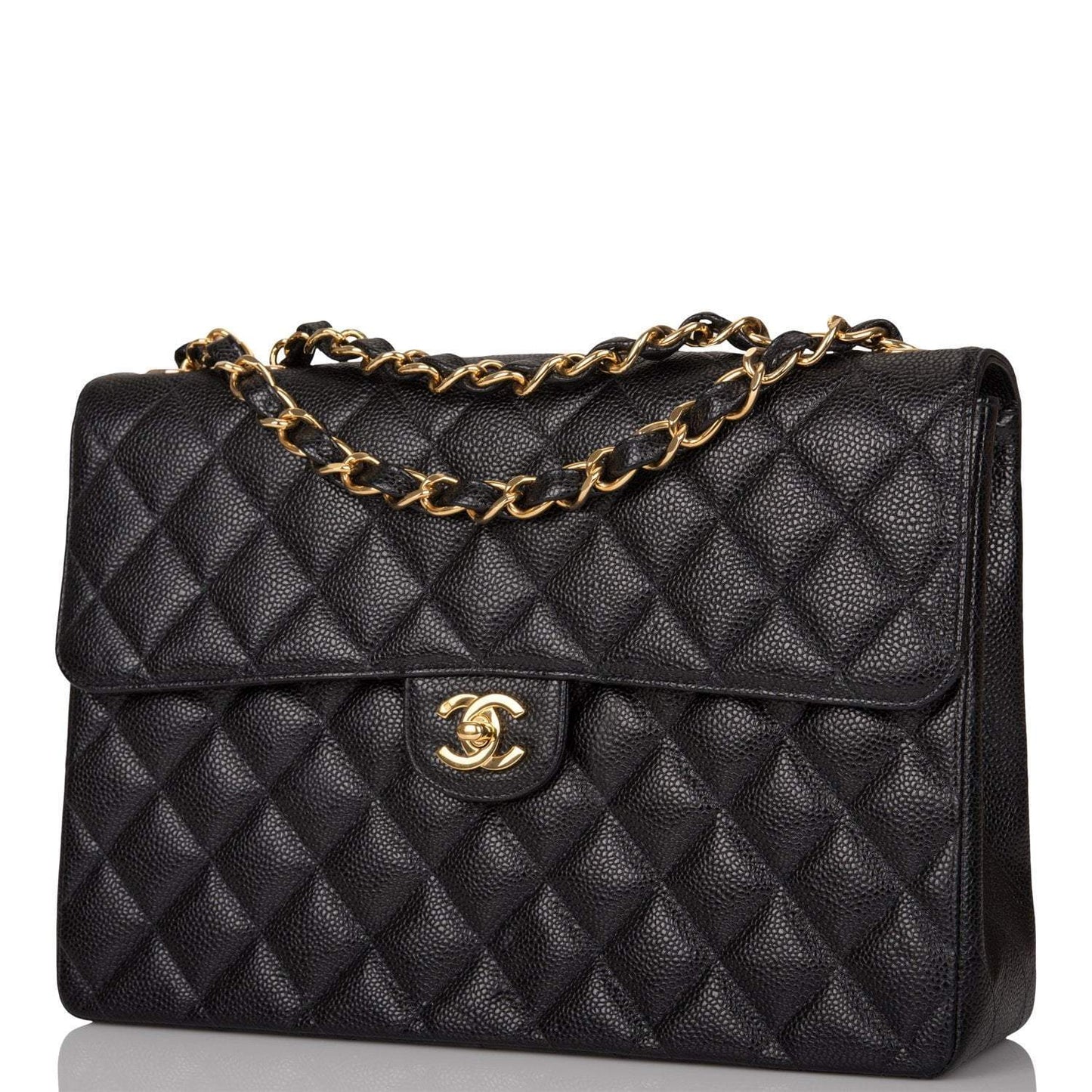 Chanel Vintage Black Quilted Caviar Jumbo Single Flap Bag Gold Hardware