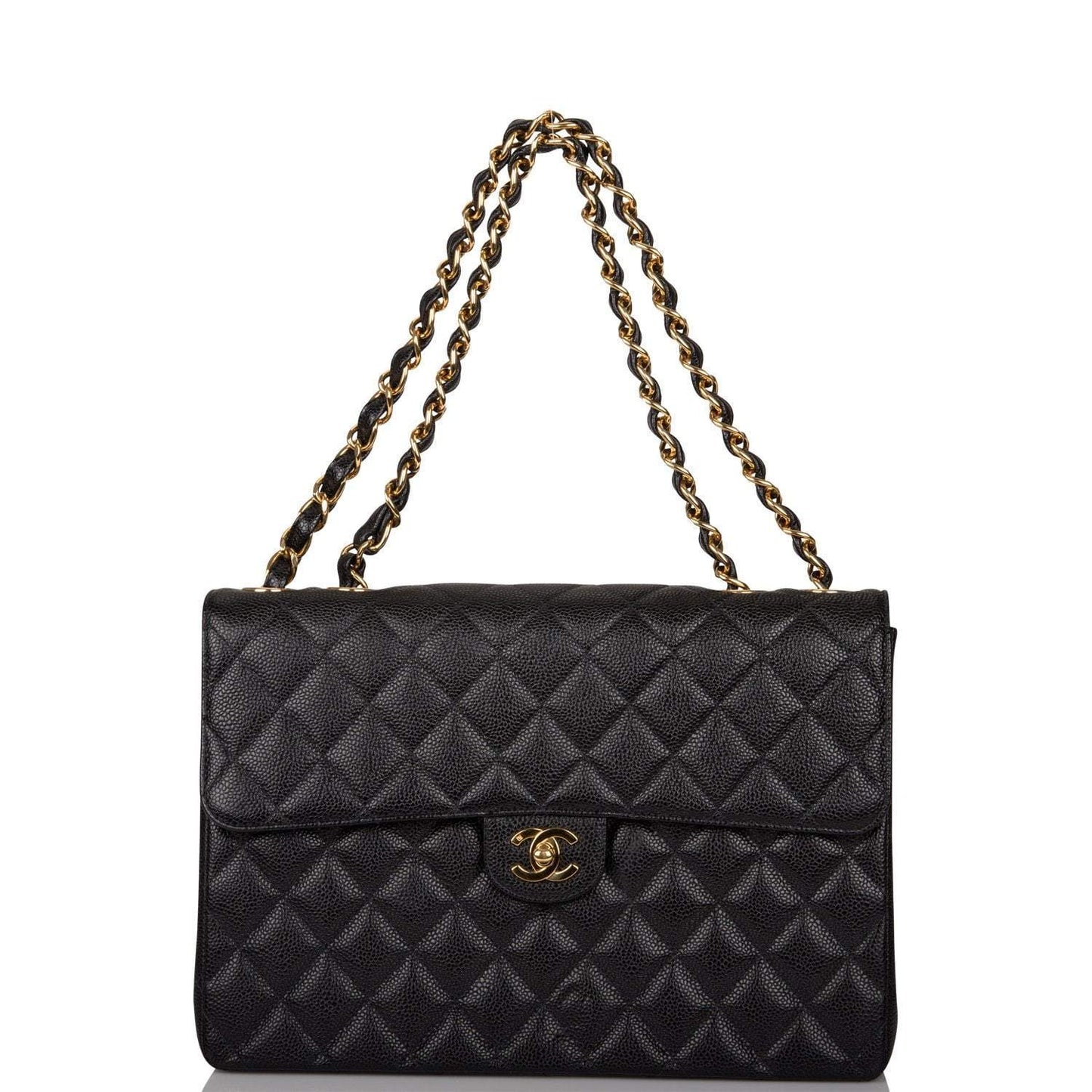 Chanel Vintage Black Quilted Caviar Jumbo Single Flap Bag Gold Hardware