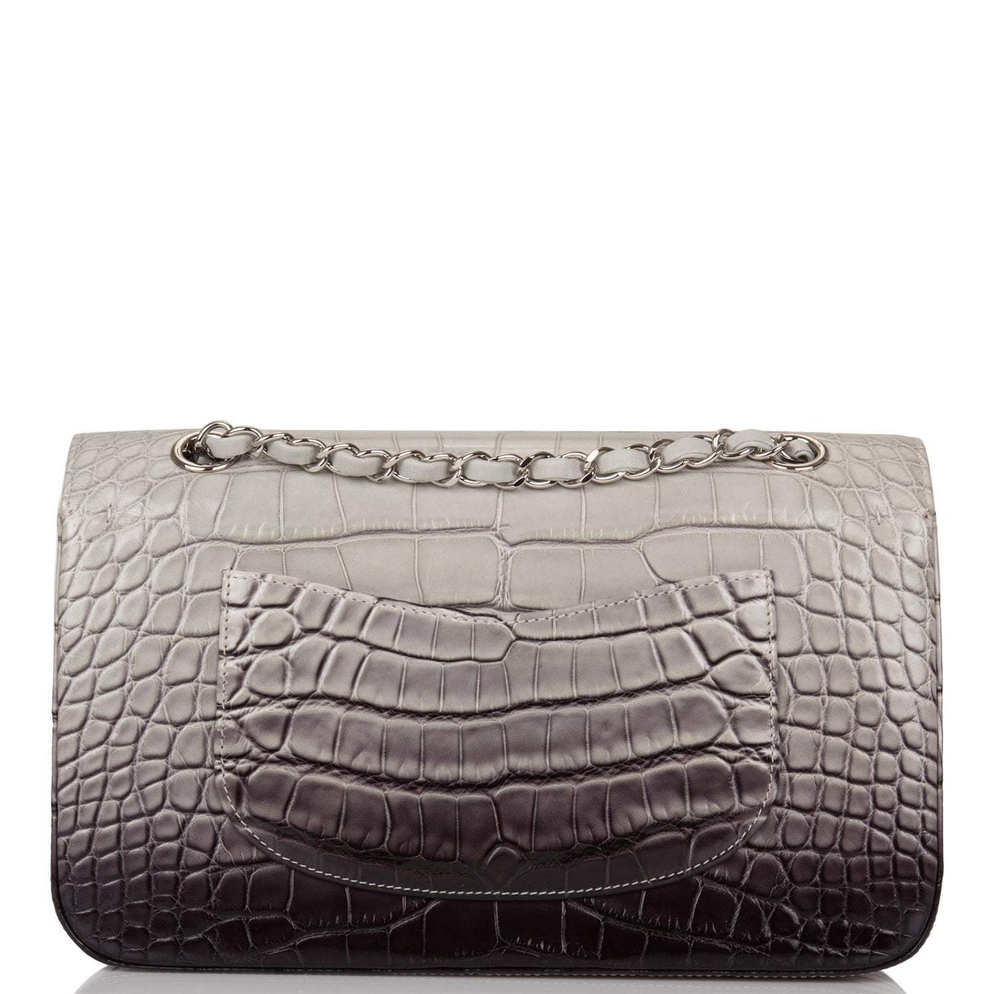 Chanel Ombre Grey Matte Alligator Medium Classic Double Flap Bag Silver Hardware