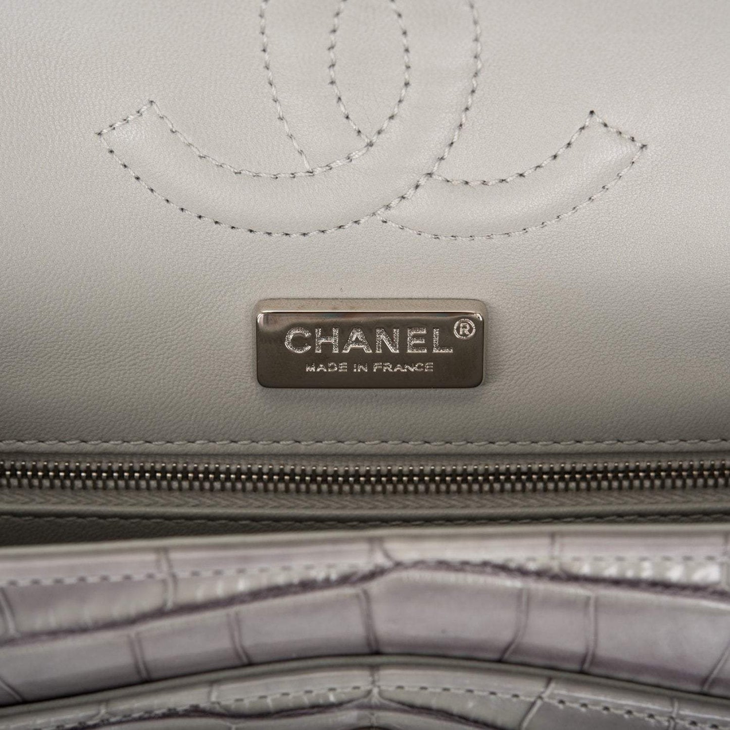 Chanel Ombre Grey Matte Alligator Medium Classic Double Flap Bag Silver Hardware