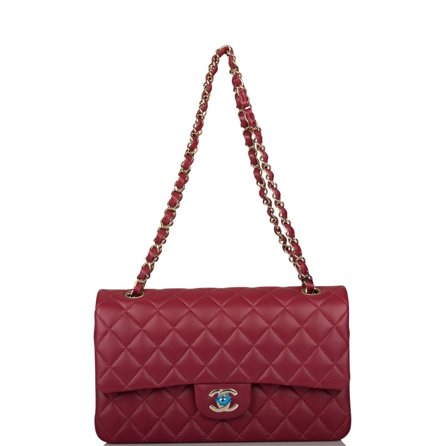 Chanel Medium Classic Double Flap Bag Burgundy Lambsking Light Gold Hardware