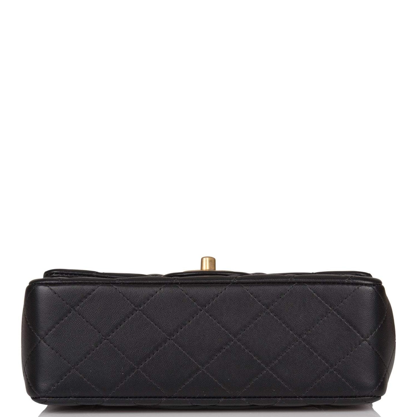 Chanel Black Quilted Lambskin Rectangular Mini Flap Bag with Top Handle Antique Gold Hardware