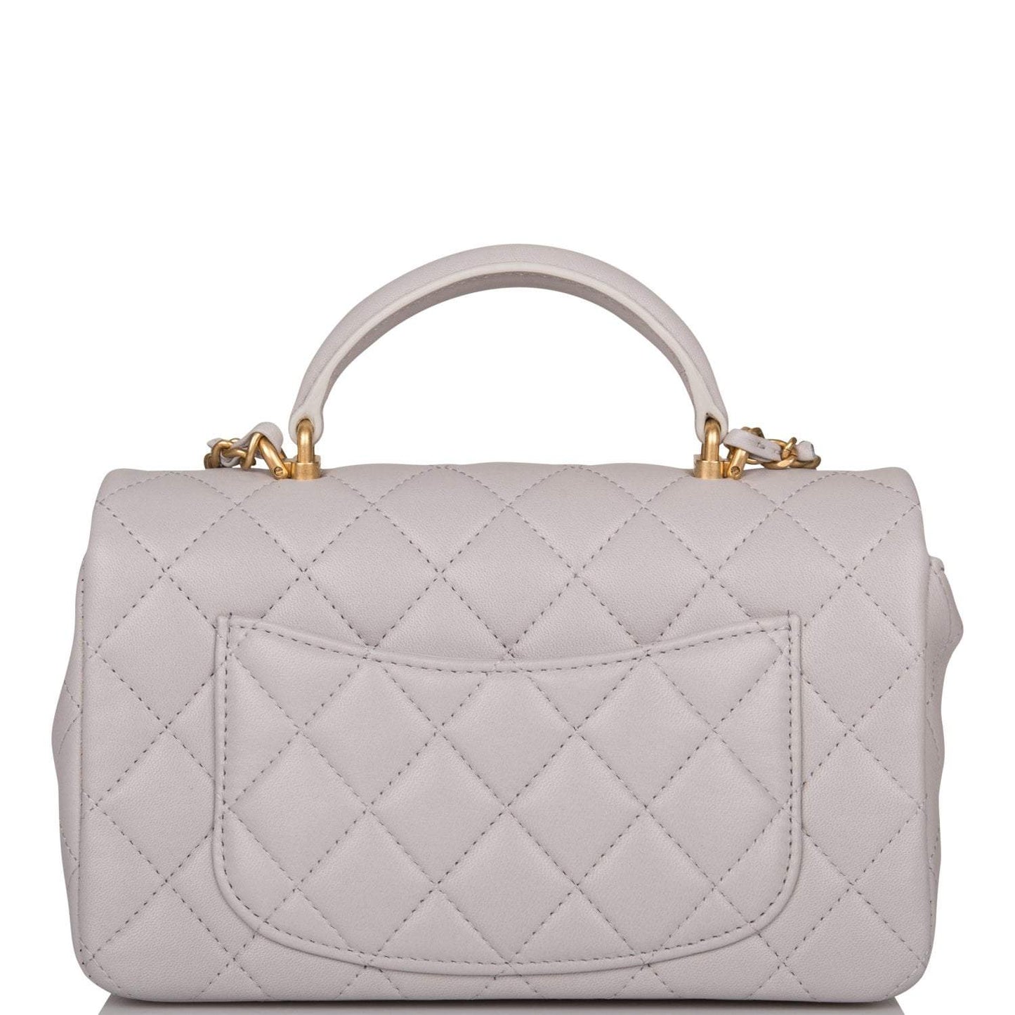 Chanel Grey Quilted Lambskin Rectangular Mini Flap Bag with Top Handle Antique Gold Hardware