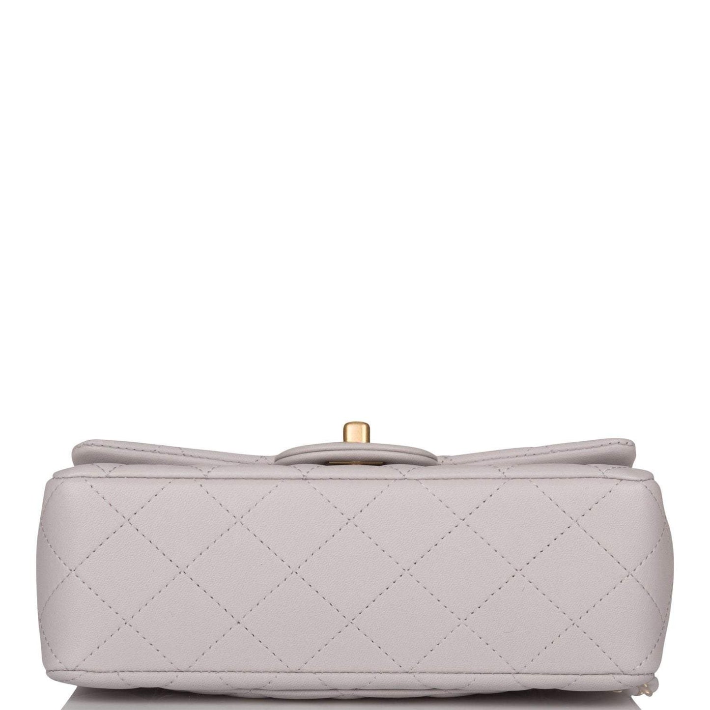 Chanel Grey Quilted Lambskin Rectangular Mini Flap Bag with Top Handle Antique Gold Hardware