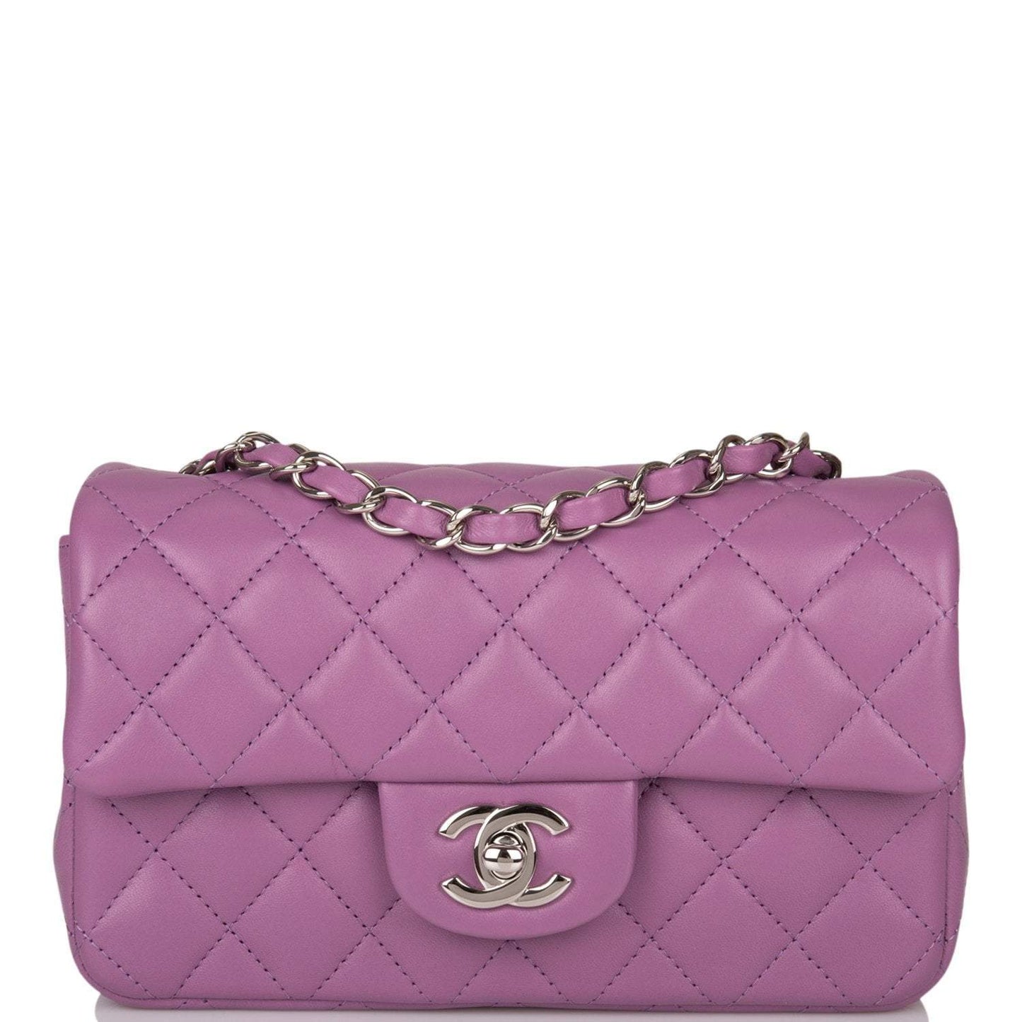 Chanel Mini Rectangular Flap Bag Purple Lambskin Silver Hardware