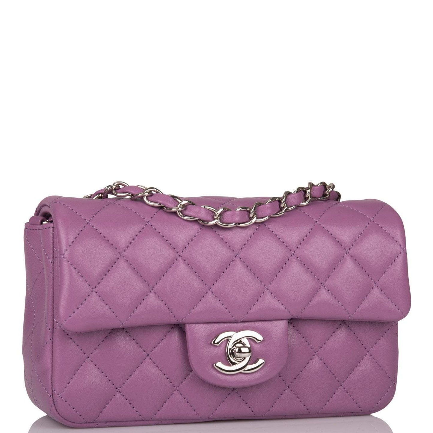 Chanel Mini Rectangular Flap Bag Purple Lambskin Silver Hardware