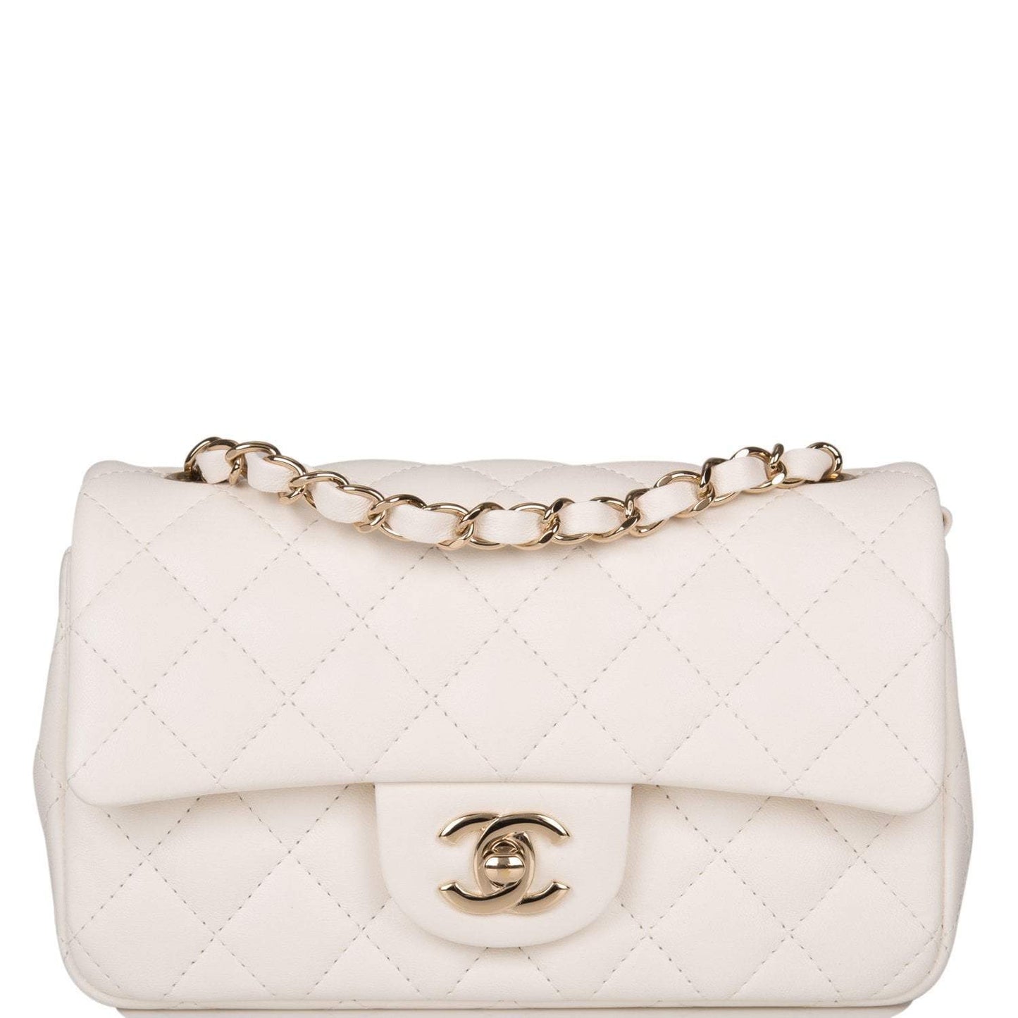 Chanel White Quilted Lambskin Rectangular Mini Classic Flap Bag Light Gold Hardware