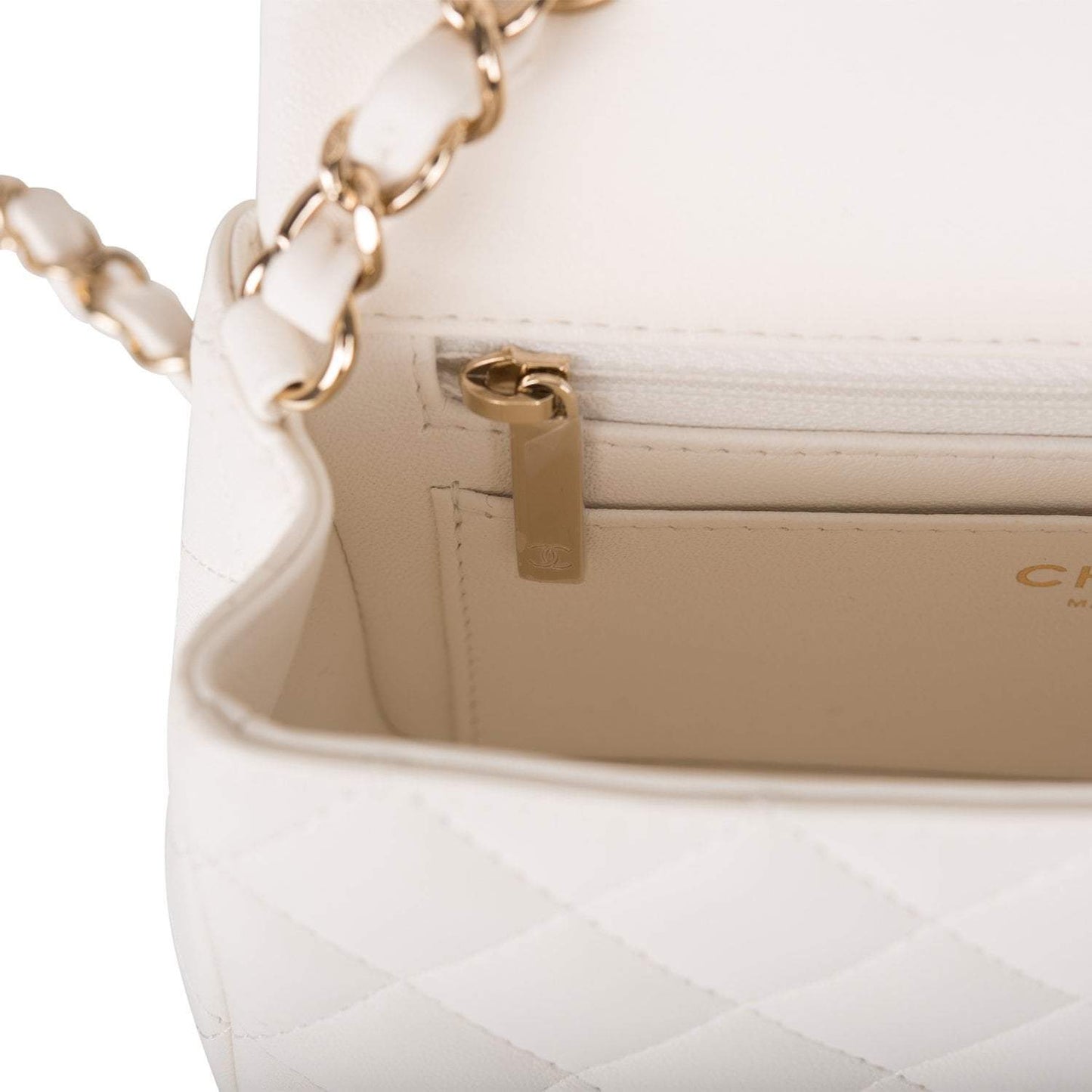 Chanel White Quilted Lambskin Rectangular Mini Classic Flap Bag Light Gold Hardware