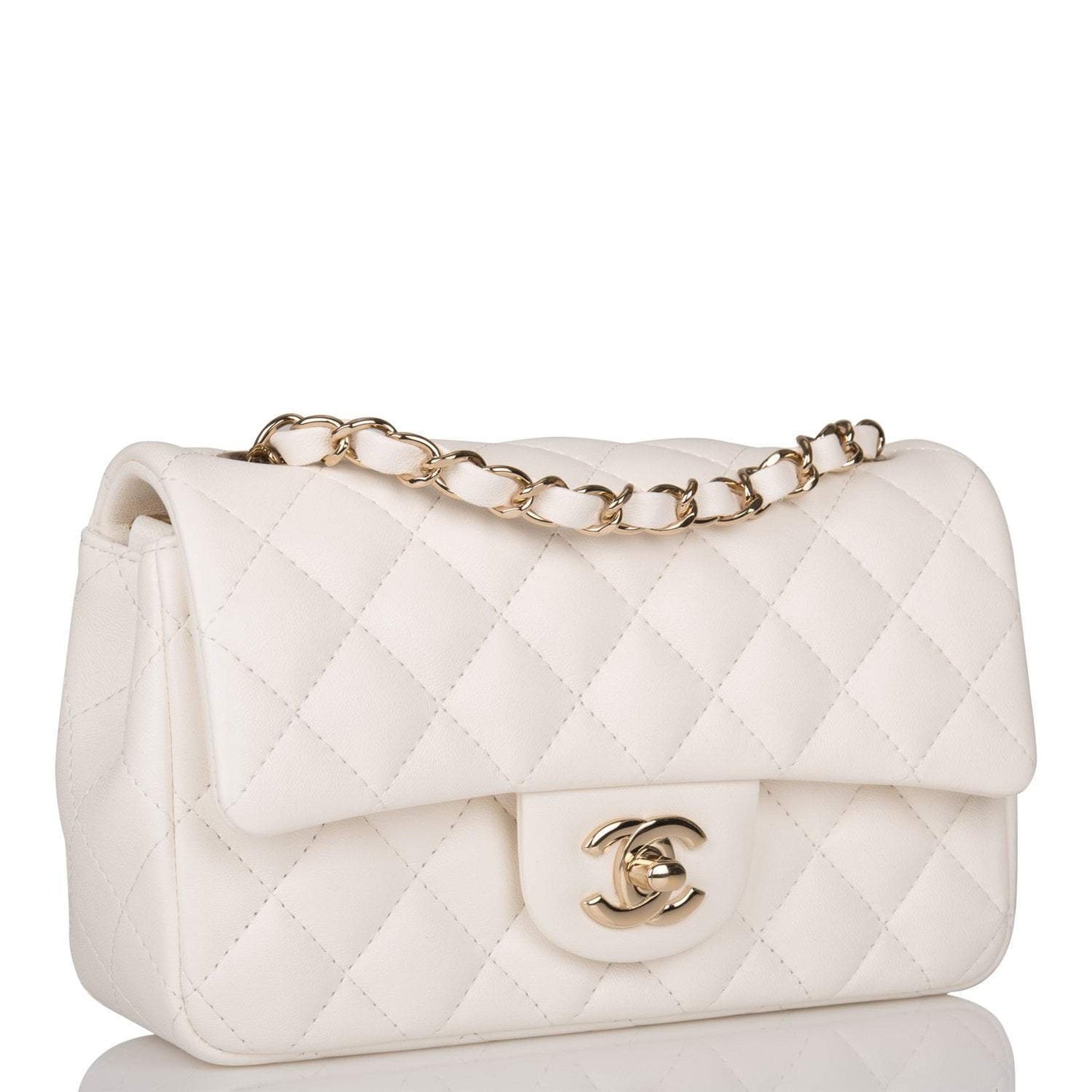 Chanel White Quilted Lambskin Rectangular Mini Classic Flap Bag Light Gold Hardware