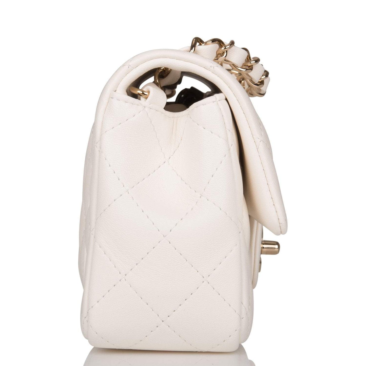 Chanel White Quilted Lambskin Rectangular Mini Classic Flap Bag Light Gold Hardware