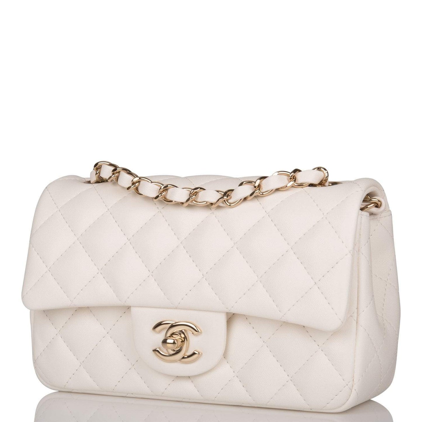 Chanel White Quilted Lambskin Rectangular Mini Classic Flap Bag Light Gold Hardware