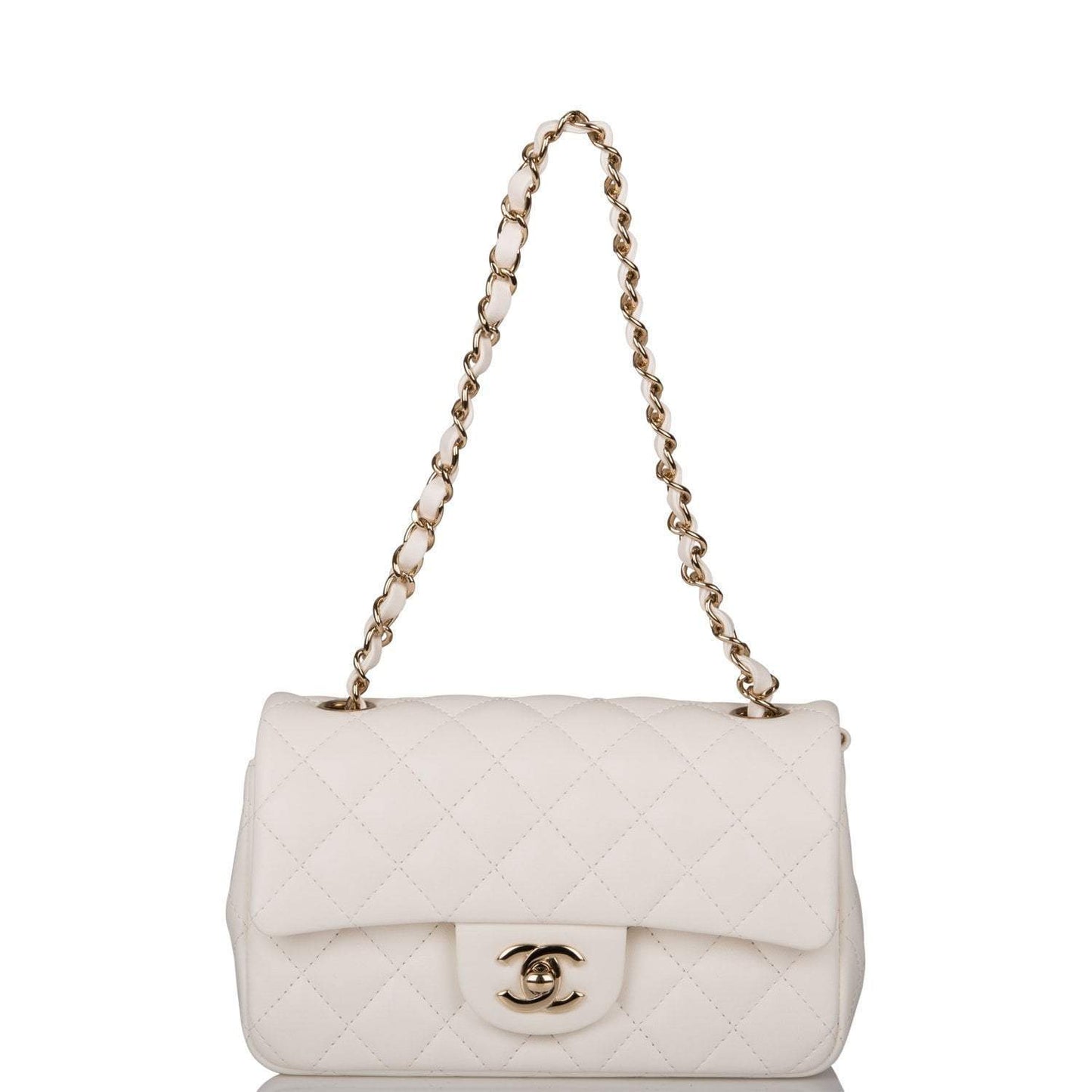 Chanel White Quilted Lambskin Rectangular Mini Classic Flap Bag Light Gold Hardware