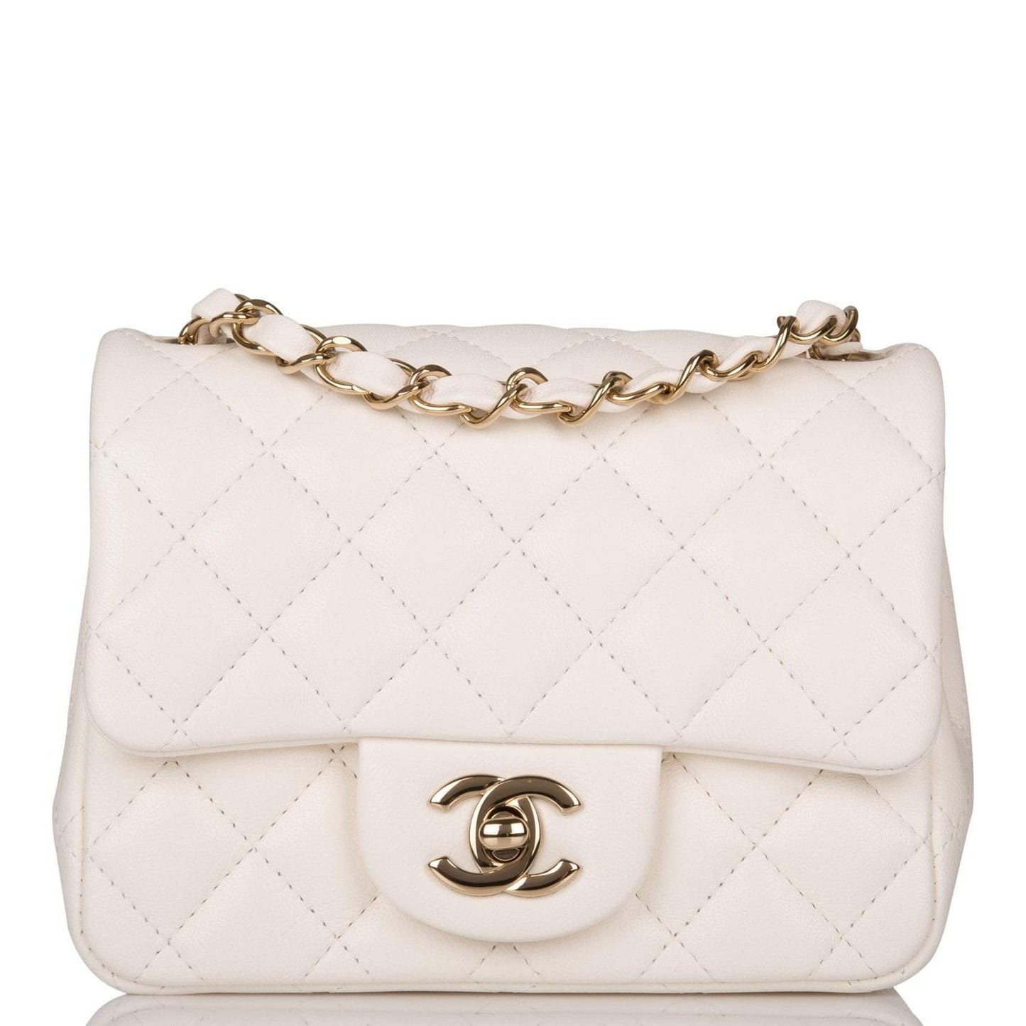 Chanel White Quilted Lambskin Square Mini Classic Flap Bag Light Gold Hardware