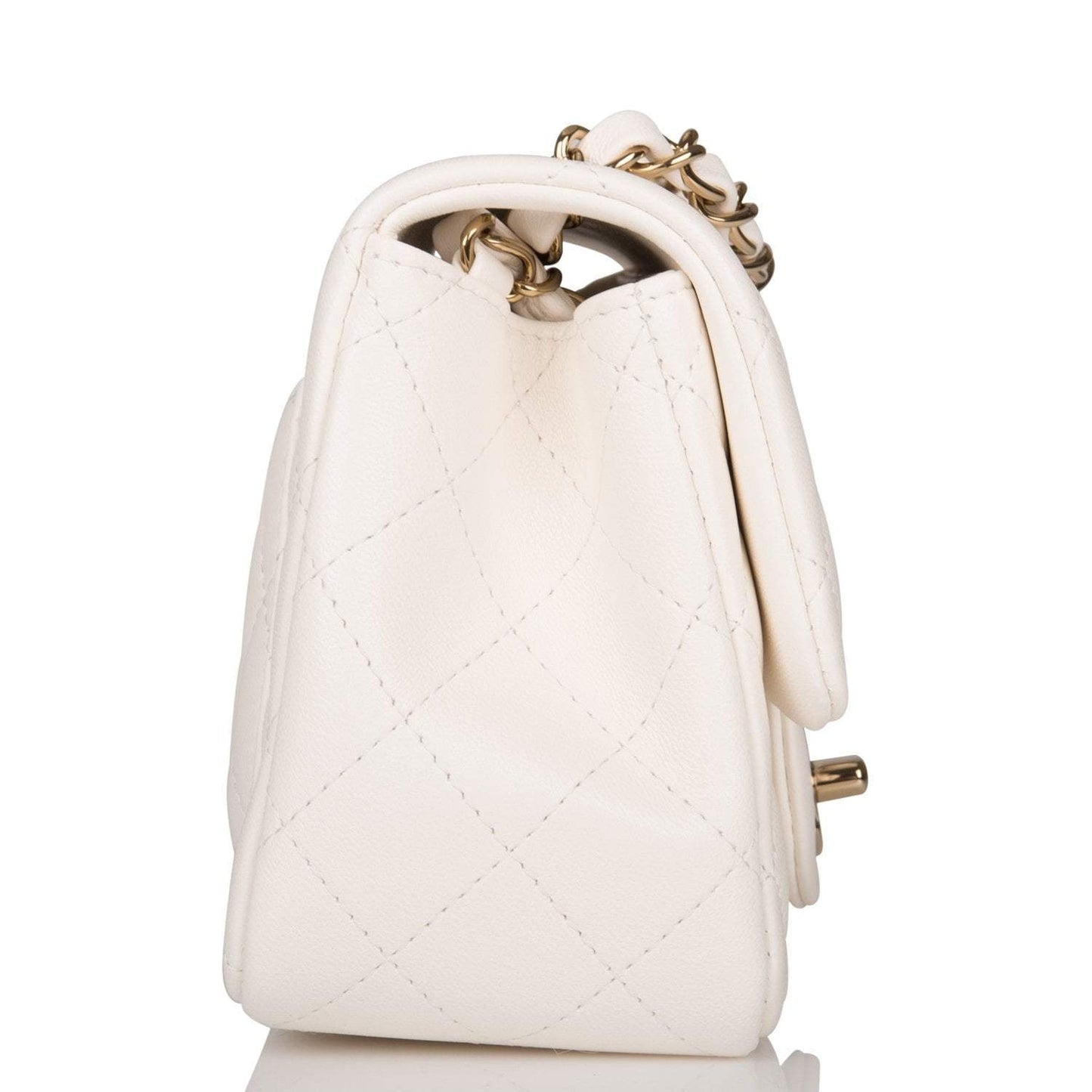 Chanel White Quilted Lambskin Square Mini Classic Flap Bag Light Gold Hardware