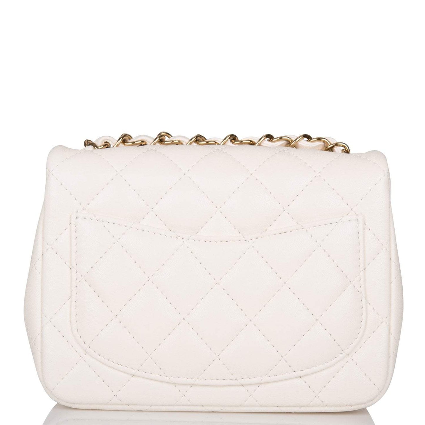 Chanel White Quilted Lambskin Square Mini Classic Flap Bag Light Gold Hardware